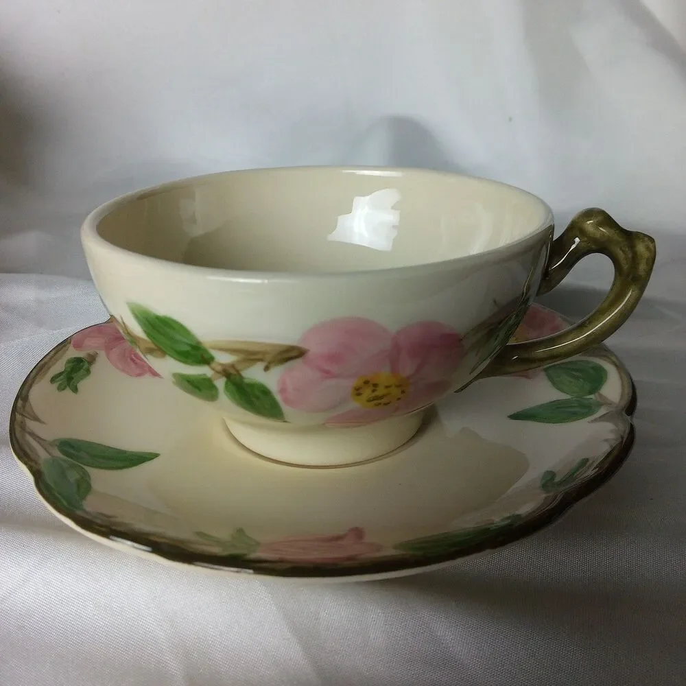 FRANCISCAN DESERT ROSE TEAPOT (ENGLAND) WITH 8 CUPS/SAUCERS (CALIFORNIA)
